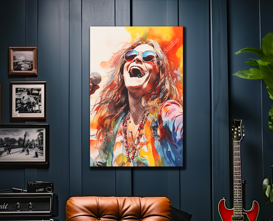 Janis Joplin Stretched Canvas Print