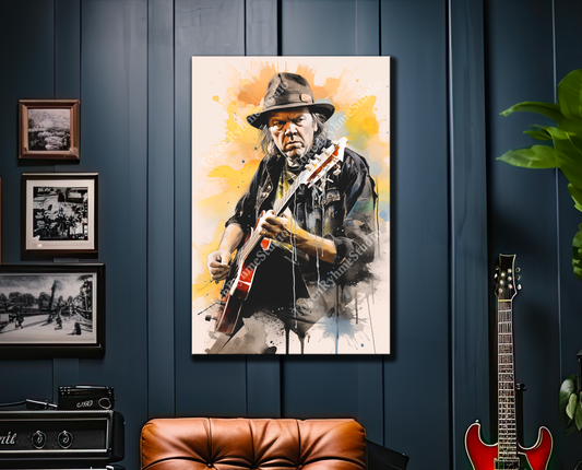 Neil Young Stretched Canvas Print